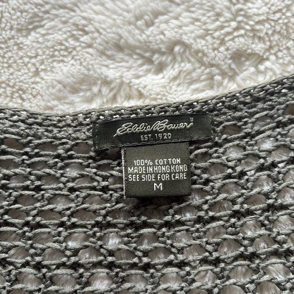 Eddie Bauer Crochet Knit Button-Up Top | Boho Coastal Grandma Core Size Medium - Picture 4 of 6